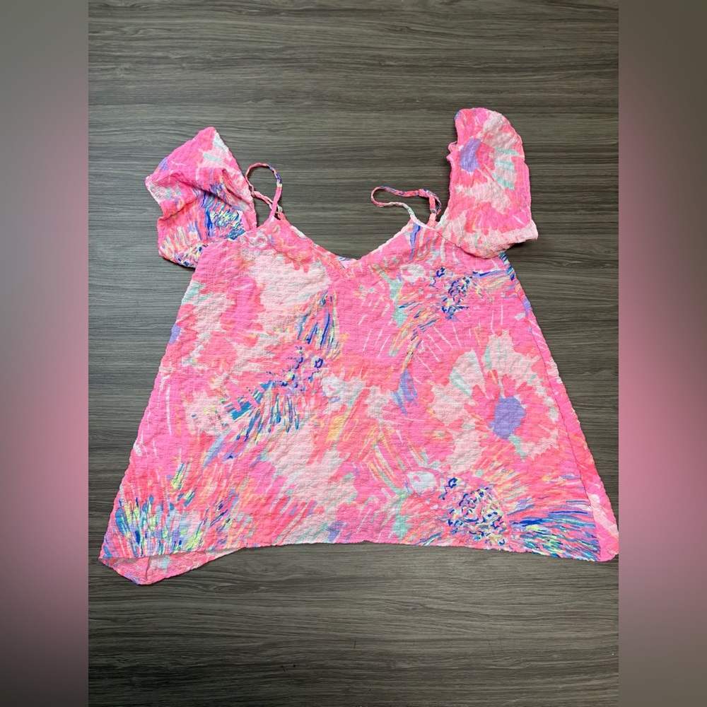 Lilly Pulitzer Women XS Pink Multi Never Been Betta Cold Shoulder Aruna Top